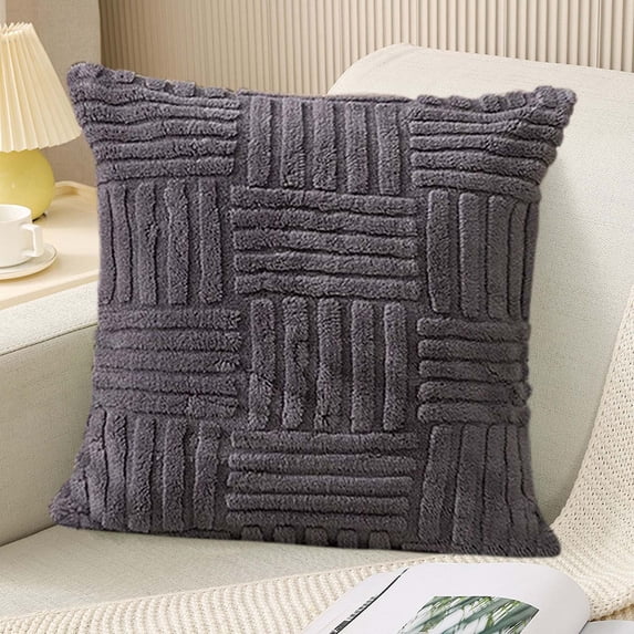 Tunhigl Velvet Pleated Pillow Cover - Decorative Throw Pillow Case for Sofa Couch Bed Headboard Office Lumbar Support Cushion, Solid Color Cozy Home Decor Dark Gray