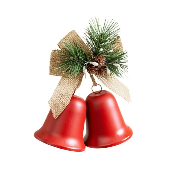 Tunhigl Vintage Bronze Wrought Iron Christmas Bells, Rustic Jingle Bell Ornaments, Durable Metal Holiday Tree Decor, Farmhouse Garland, Outdoor Porch & Mantel Decorations Red