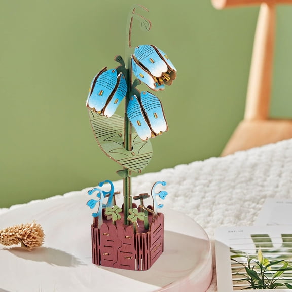 Tunhigl Vintage Wooden Flower Building Blocks - 3D Floral Puzzles for DIY Decoration, Home Office Decor, and Thoughtful Gifts