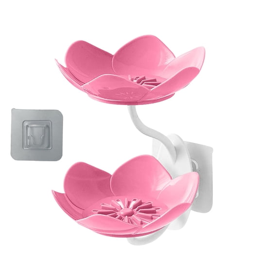 Tunhigl Wall Mount Soap Dish Holder, Double Bar Soap Shelf with Drain for Bathroom and Kitchen Organization, Space-Saving Soap Box Organizer Pink