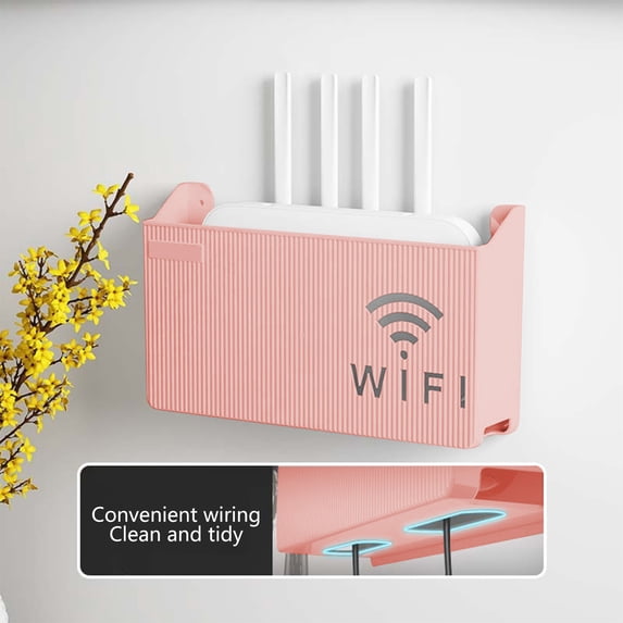 Tunhigl Wall-Mounted Router Shelf No Drill Installation Cable Management Floating Shelf for Home Office Living Room Streaming Devices Modern Minimalist Design Pink