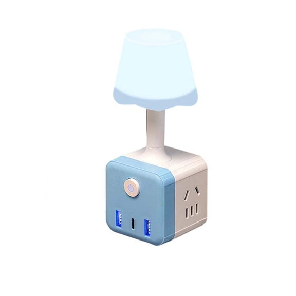 Tunhigl Wall Plug LED Night Light Built-In AC USB-A Type-C Power Strip Detachable Lamp Head for Bedroom Dorm Office