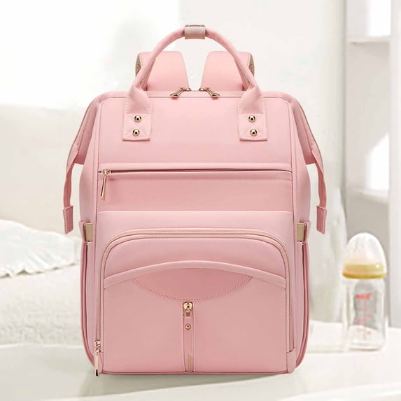 Tunhigl Waterproof Large Capacity Diaper Bag Backpack for New Parents with Stroller Straps 14 Pockets Durable Easy Clean Travel Baby Shower Holiday Gift Pink