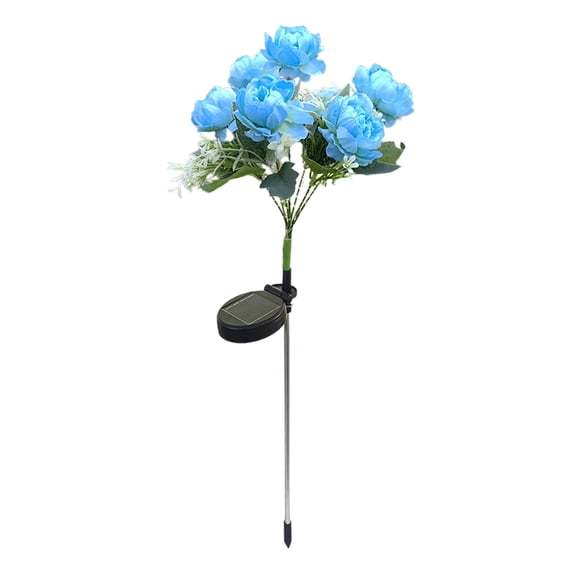 Tunhigl Waterproof Solar LED Garden Lights with 7 Artificial Peony Heads for Outdoor Pathways Yards Terraces Eco-Friendly Solar Decor for Spring Gardening Blue