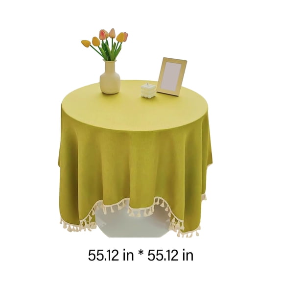Tunhigl Waterproof Stain-Resistant Tablecloth Cotton Linen Solid Color Fringe Table Cloth 55x55 Inch Machine Washable Green
