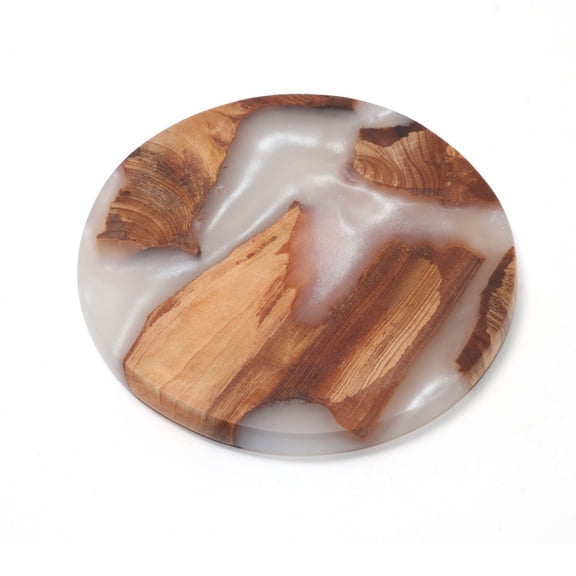 Tunhigl Wood Resin Coaster, Handmade Natural Live Edge Epoxy Coaster, 4 Inch Round Heat Resistant Cup Mat for Coffee Table