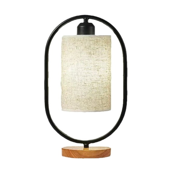 Tunhigl Wooden 3-Way Dimmable Table Lamp with Linen Shade - Bedside Light for Bedroom, Office, Dorm Room Lighting Black