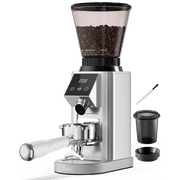 Tuni G1 Conical Burr Coffee Grinder, 48 Grind Settings Anti-static Burr Mill, Precision Electronic Timer and LED Touchscreen for Espresso/Drip/Cold Brew/French Press, Stainless Steel, Silver