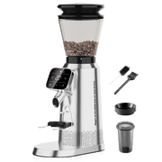 Tuni G2 Conical Burr Coffee Grinder, 70 Grind Settings Anti-static Burr Mill, Precision Electronic Timer and LED Touchscreen for Espresso/Drip/Cold Brew/French Press, Stainless Steel, Silver