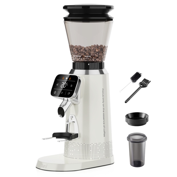 Tuni G2 Conical Burr Coffee Grinder, 70 Grind Settings Anti-static Burr Mill, Precision Electronic Timer and LED Touchscreen for Espresso/Drip/Cold Brew/French Press, Stainless Steel, Ivory