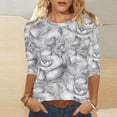 thumbnail image 1 of Tunic Blouse for Women Crewneck 3/4 Sleeve Artistic Casual Loose Fit Botanical Leaf Pattern Print Soft Breathable Lightweight Fashion Pullover Summer Fall Tops, 1 of 5