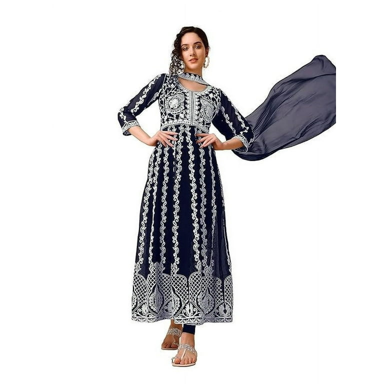 Nishtha Chadda Tunic Dress Long Tunic Dress with Dupatta Georgette Anarkali Kurta with Dupatta Set Indian Chikankari Kurta for Women Party