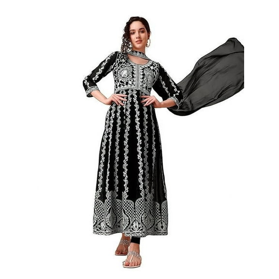 Tunic Dress | Long Tunic Dress With Dupatta | Georgette Anarkali Kurta With Dupatta Set | Indian Chikankari Kurta for Women | Party Wear