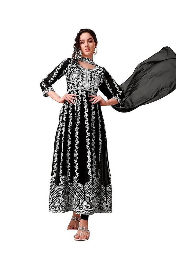 Tunic Dress | Long Tunic Dress With Dupatta | Georgette Anarkali Kurta With Dupatta Set | Indian Chikankari Kurta for Women | Party Wear
