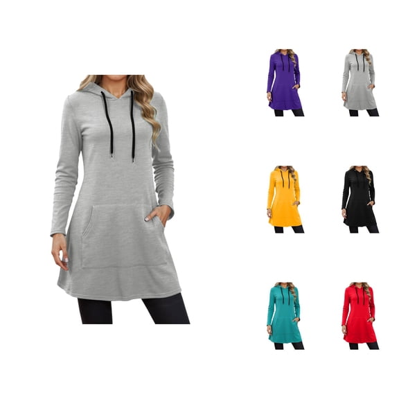 Tunic Hoodie Dress for Women 2025 Fall Winter Long Sleeve Casual Long Hooded Sweatshirt with Pockets