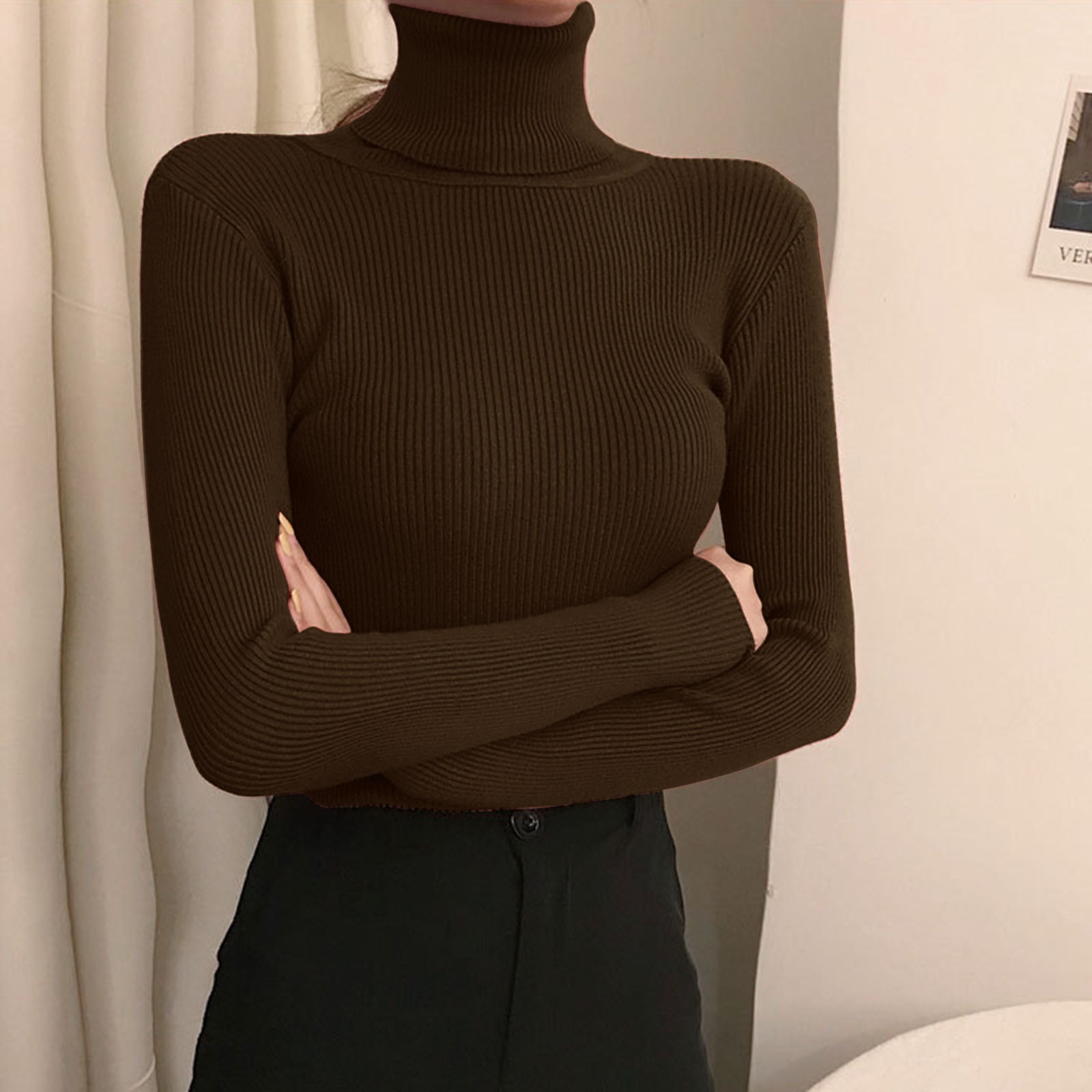 Tunic Sweaters Womens Turtleneck Long Sleeved Leggings Autumn Winter Tight Knit Sweater With A Slim Black Pullover Underneath The Lapel Turtleneck