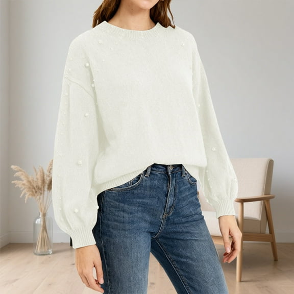 Tunic Sweaters for Women Elegant Beaded Pullover Sweater Modern Loose Fit Knit Top for Fall and Winter Daily Wear Comfortable Soft Yarn Fabric