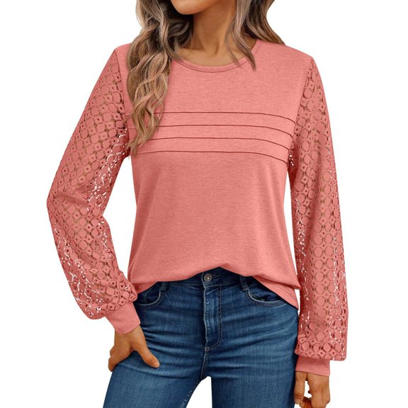 Tunic Sweaters for Women Long Sleeve Shirts Crew Neck Tops Fall Fashion Winter Clothing 2025 Pink M