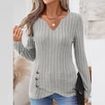 thumbnail image 1 of Tunic Sweaters for Women Long Sleeve Shirts V Neck Tops Fall Winter Ribber Knit Pullover Blouse Gray M, 1 of 5