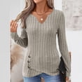 thumbnail image 1 of Tunic Sweaters for Women Long Sleeve Shirts V Neck Tops Fall Winter Ribber Knit Pullover Blouse Khaki L, 1 of 5