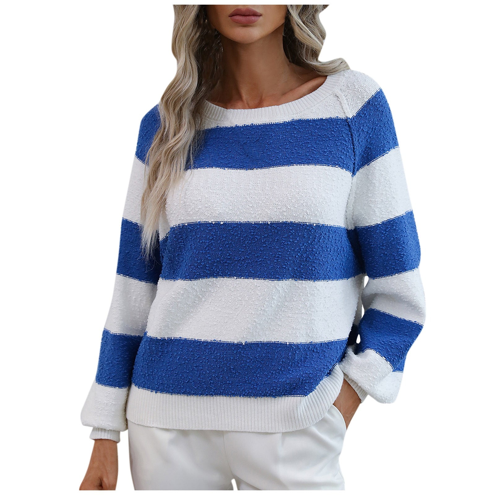 Sweaters For Women, Sweater Women, Women's Cardigans Cheetah Sweater  Cardigan Autumn And Winter Splicing Knit Sweater Round Neck Long Sleeve  Striped