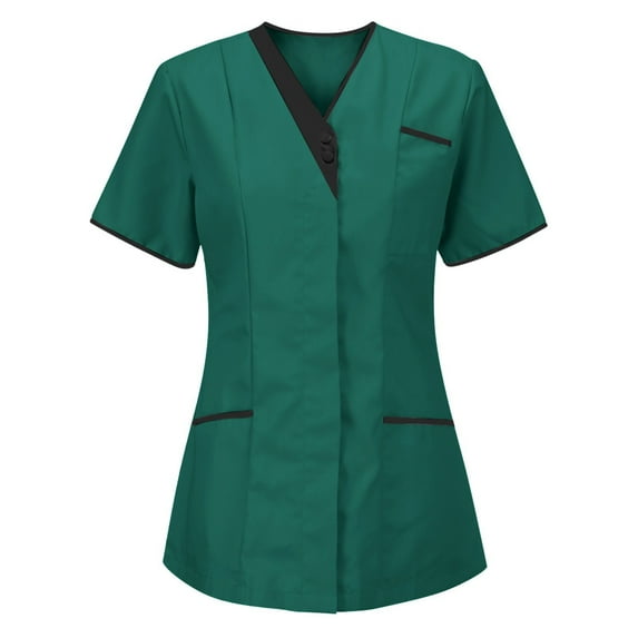Tunic Tank Tops for Women Women's Short Sleeve Scrub Tops Laides Uniform Shirts Nurse T Shirt Tops Slim Fitting Tee Shirt with 3 Pockets Workout Tshirts Shirts Green XL
