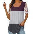 thumbnail image 1 of Tunic Top for Women Pleated Square Neck Blouse Summer 2047 Color Block Casual Lace T-Shirt, 1 of 5