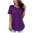 thumbnail image 1 of Tunic Top for Women Short Sleeve Tops Lace Patchwork Crew Neck Pleated Dressy Casual Blouse, 1 of 5