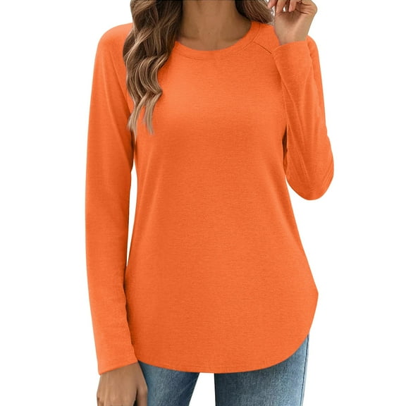 Tunic Tops, Comdrip Long Sleeve Shirts for Women Crew Neck Casual Fall Fashion Blouses Basic Tops Work Clothes Womens Tunic Tops orange L