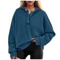thumbnail image 1 of Tunic Tops for Leggings Plus Size Fall Loose Fit Hooded Long-sleeved Bell Drop Shoulder with Pocket Solid Color Leisure Polyester Hoodies Sweatshirts(Navy,L), 1 of 5