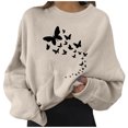 thumbnail image 1 of Tunic Tops for Leggings Plus Size Winter Fall Comfy Crew Neck Long Sleeve Batwing Off the Shoulder Butterfly Print Polyester Sweatshirts Hoodies(Beige,XL), 1 of 4