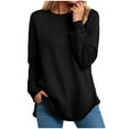 thumbnail image 1 of Tunic Tops for Leggings Plus Size Winter Loose Crew Neck Long Sleeve Batwing Off the Shoulder Curve Hem Plain Leisure Waffle Knit Pullover Top(Black,XL), 1 of 7