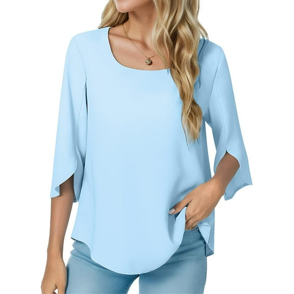 Tunic Tops, Pleated Tops for Women, 3/4 Length Sleeve Womens Tops, Square Neck Tops for Women, Blouses for Women Dressy Casual