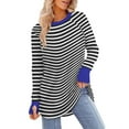 thumbnail image 1 of Tunic Tops for Women Loose Fit Dressy, Comdrip Women's Striped Tops Casual Tunic Tops Long Sleeve Thumb Hole Shirts Basic Shirts Women Fall Clothes Black L, 1 of 4