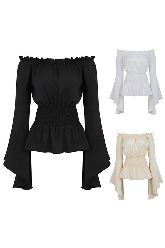 Tunic Tops for Women Loose Fit Dressy Long Sleeve Boho Blouse Top Plus Size Shirt Gothic Ruffle Pirate Skirt Women Casual Dressy Tshirt Blouses, S-XL