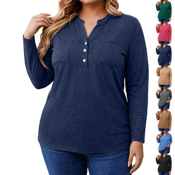 Tunic Tops for Women Loose Fit Dressy Nelozsy Plus-size Women's V-neck Long-sleeved Tunic With A Cinched Waist Featuring A Stretch Waistband For A Casual Look Navy XXXL