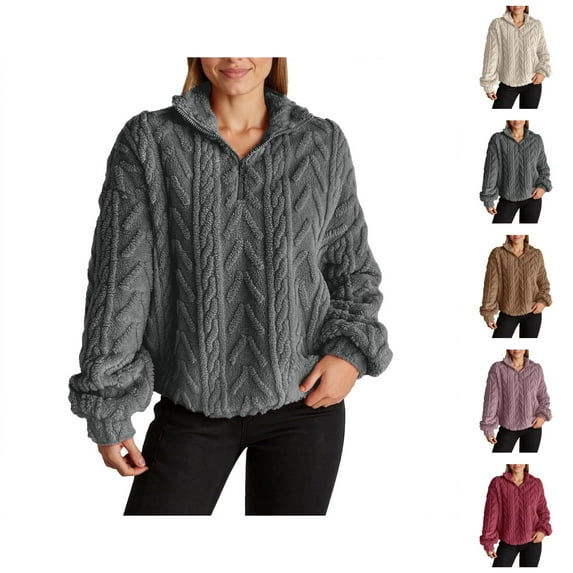 Tunic Tops for Women Loose Fit Dressy Women's Solid Color Sweatshirt Trendy Double Pullover Zip Up Casual Sweatshirt For Women Men Comfortable Winter Fall Loungewear