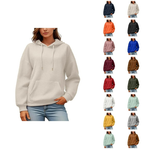 Tunic Tops for Women Loose Fit Dressy Women's Solid Sweatshirt Ladies' Fashionable And Casual Solid Color Round Neck Long Sleeved Pocket Sweatshirt And Hoodie