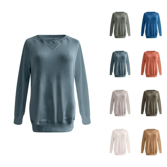 Tunic Tops for Women Loose Fit Dressy Women's Solid Sweatshirt Ribbed Pocket Pullover Sweatshirt For Women Loose Fit Long Sleeve Top Autumn And Winter
