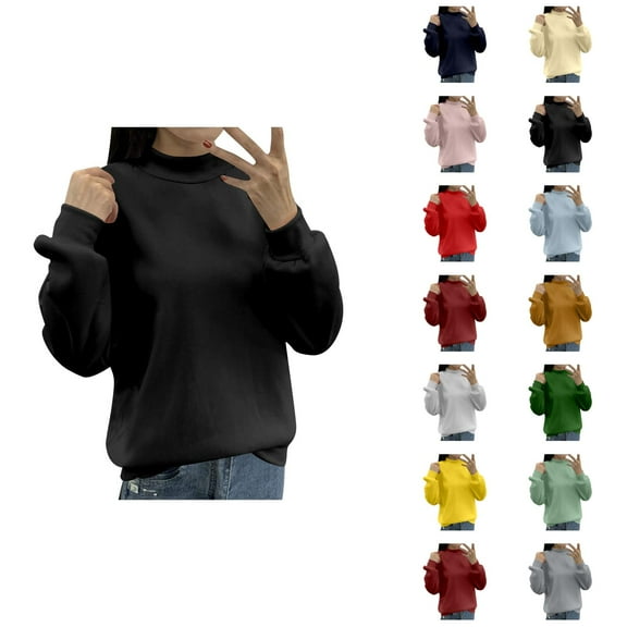 Tunic Tops for Women Loose Fit Dressy Women's Solid Sweatshirt Women's Lined Small Turtleneck Loose Casual Long Sleeve Crew Neck Sweatshirt Solid Color Hoodless Pullover