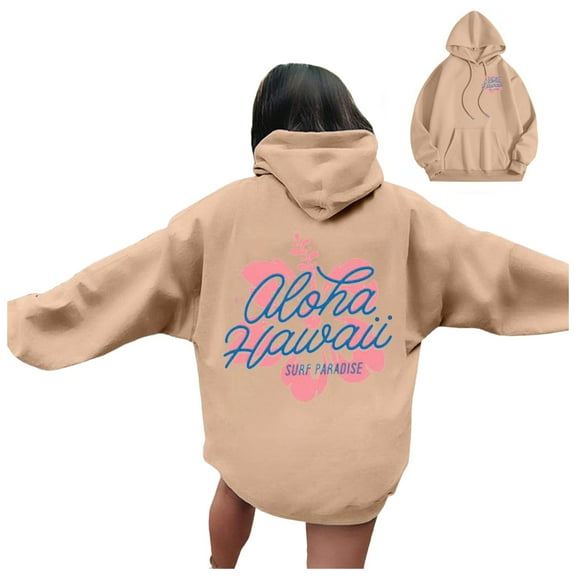 Tunic Tops for Women Loose Fit Plus Size Winter Fall Oversized Crewneck Long-sleeved Rolled Off the Shoulder Hoody Graphiprint Pullover Cotton Sweatshirt Hoodie(Khaki,XXL)