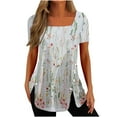 thumbnail image 1 of Tunic Tops for Women ,Square Neck Shirt Floral Print Summer Elegant Going Out Side Split Button Casual Loose Short Sleeve Ladies Blouses T Shirts Long Length Tunic Tops for Leggings, 1 of 5