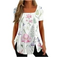 thumbnail image 1 of Tunic Tops for Women ,Square Neck Shirt Floral Print Summer Elegant Going Out Side Split Button Casual Loose Short Sleeve Ladies Blouses T Shirts Long Length Tunic Tops for Leggings, 1 of 5