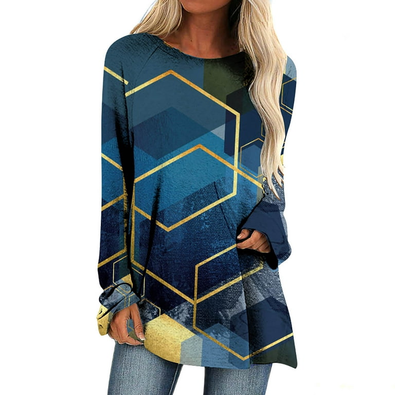 Tunic Tops for Women to Wear with Leggings Trendy Color Geometric