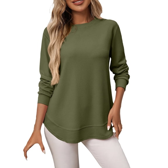 Tunic Tops, Yigetop Womens Long Sleeve Round Neck Shirts Side Split Basic Loose Tops Casual 2025 Crew Neck Tops A Little Run Big Womens Fall Fashion 2025 Green XL