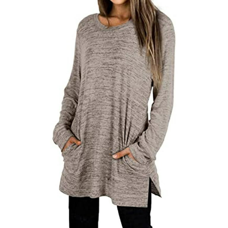 Tunic Tops for Leggings for Women Long Sleeve Crew Neck T Shirts Casual  Loose Fit Pullover Tops 