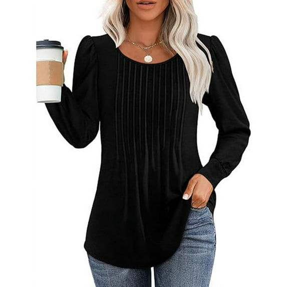 Tunic Tops for Women 2024 New Fashion Pleated Long Puff Sleeve Shirts Casual Loose Fall Blouses Tops Shermie