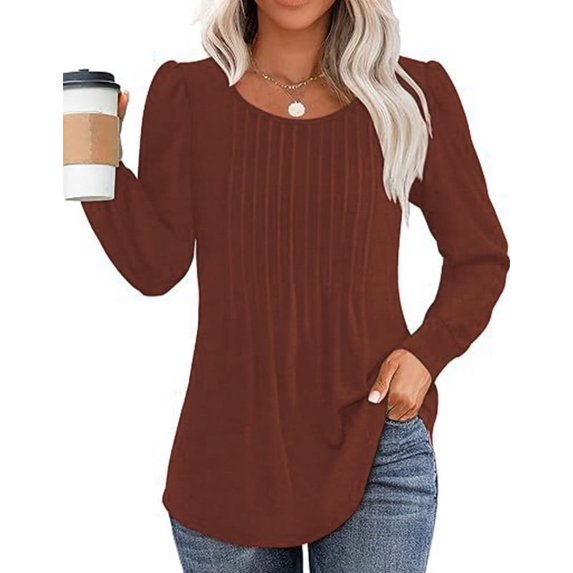Tunic Tops for Women 2024 New Fashion Pleated Long Puff Sleeve Shirts Casual Loose Fall Blouses Tops Shermie