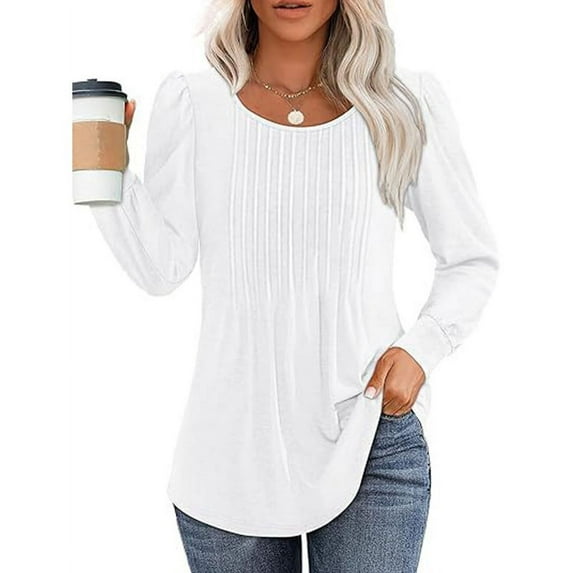 Tunic Tops for Women 2024 New Fashion Pleated Long Puff Sleeve Shirts Casual Loose Fall Blouses Tops Shermie
