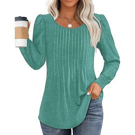 Tunic Tops for Women 2024 New Fashion Pleated Long Puff Sleeve Shirts Casual Loose Fall Blouses Tops Shermie